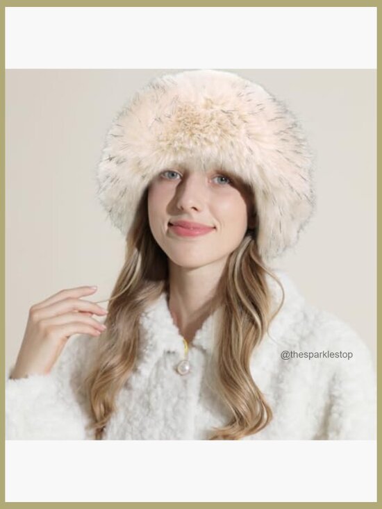 Winter Faux Fur Bucket Hat Plush Warm Fisherman Style Adjustable